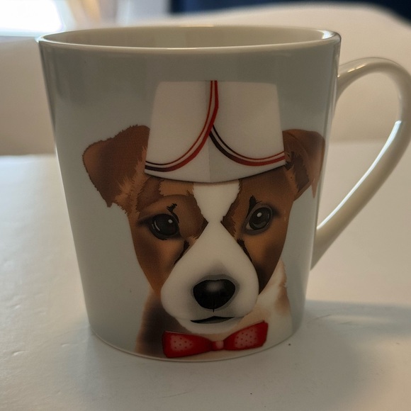 christopher Vine Other - Christopher Vine Dog-Themed Ceramic Mug in White and Brown with Red Accent